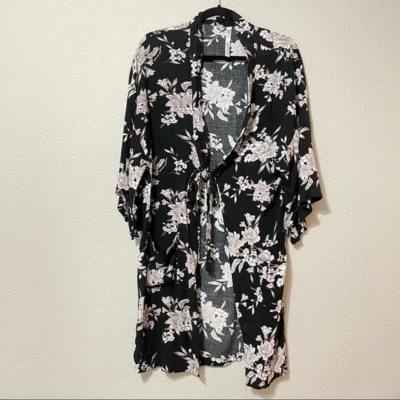 Spiritual Gangster Black Floral Kimono Cardigan Duster Womens OS Boho Festival - Picture 8 of 8